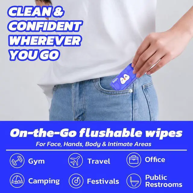 Alt view image 3 of 7 - On-the-Go Flushable Butt Wipes, 56 Count (8 Packs of 7)