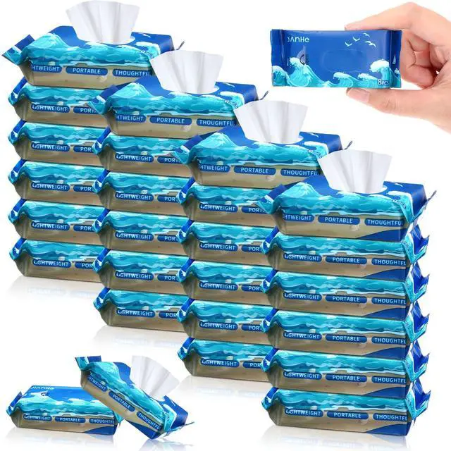 Main image of 192 Pcs Travel Size Flushable Wipes Skin Friendly Hand Wet Wipes with Natural Extracts Unscented Alcohol Free for Travel Adults Baby Children (Waves)