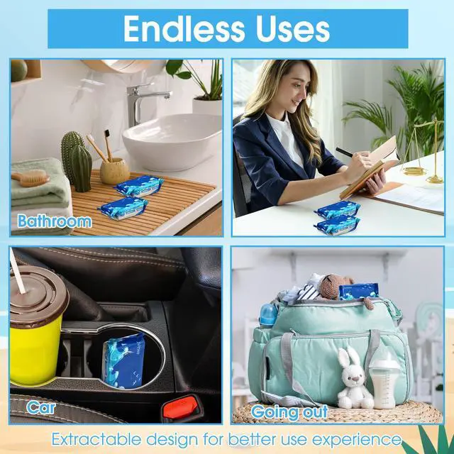 Alt view image 7 of 7 - 192 Pcs Travel Size Flushable Wipes Skin Friendly Hand Wet Wipes with Natural Extracts Unscented Alcohol Free for Travel Adults Baby Children (Waves)