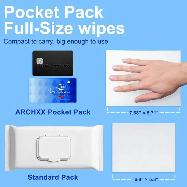 Alt view image 2 of 7 - Travel Flushable Wipes, 16 Travel Packs (112 Count), Value Pack, 99% Water with Aloe & Chamomile, Unscented & Hypoallergenic, Mini Wet Wipes, for Sensitive Skin, for Adults & Kids