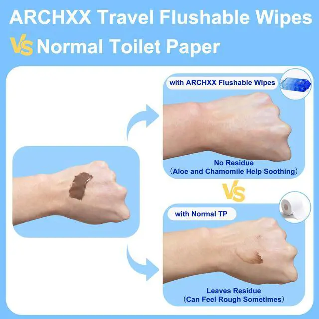 Alt view image 6 of 7 - Travel Flushable Wipes, 16 Travel Packs (112 Count), Value Pack, 99% Water with Aloe & Chamomile, Unscented & Hypoallergenic, Mini Wet Wipes, for Sensitive Skin, for Adults & Kids