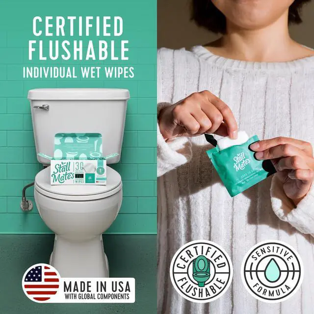 Alt view image 2 of 7 - Flushable Wipes - Individually Wrapped Travel Flushable Wipes for Women and Men, Unscented Personal Bathroom Wipes with Cucumber, Vitamin-E & Aloe, Fresh Clean, (30 on-the-go singles)