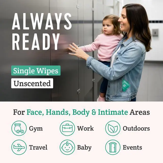 Alt view image 3 of 7 - Flushable Wipes - Individually Wrapped Travel Flushable Wipes for Women and Men, Unscented Personal Bathroom Wipes with Cucumber, Vitamin-E & Aloe, Fresh Clean, (30 on-the-go singles)