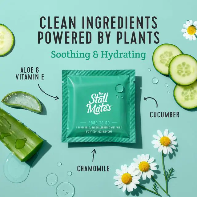 Alt view image 6 of 7 - Flushable Wipes - Individually Wrapped Travel Flushable Wipes for Women and Men, Unscented Personal Bathroom Wipes with Cucumber, Vitamin-E & Aloe, Fresh Clean, (30 on-the-go singles)