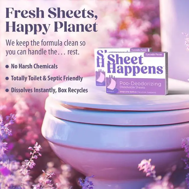 Alt view image 6 of 6 - Pre-Poo Toilet Sheets, Lavender Field Scent, 2 Pack, 40 Dissolvable Odor-Stopping Sheets, Toilet Spray Alternative That Removes Poop Odor Quietly, Septic Safe, Travel Essentials