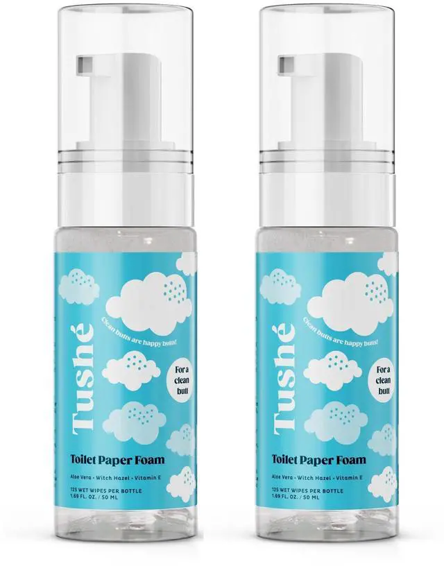 Main image of Toilet Paper Foam (2-Pack) Flushable Wet Wipe Alternative for Sensitive Skin Unscented, Septic Safe Aloe Vera, Witch Hazel & Vitamin E 100ml (3.38 fl oz)