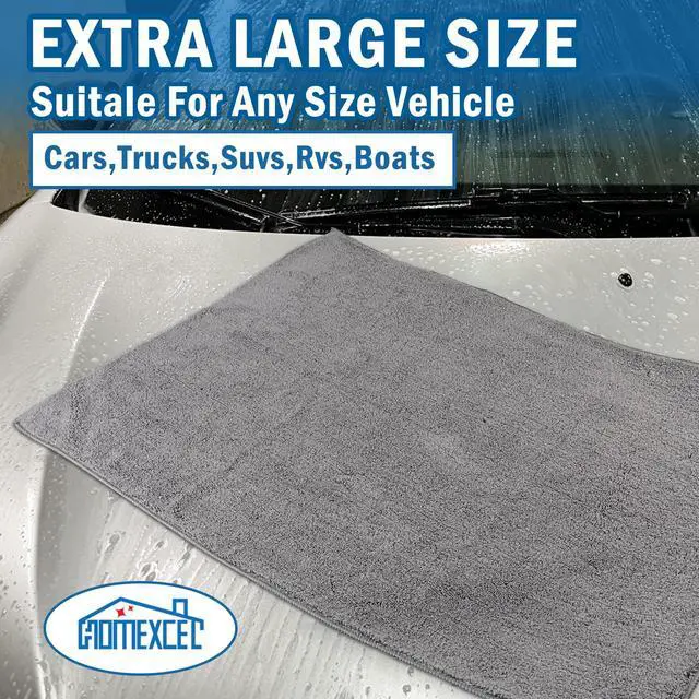 Alt view image 5 of 7 - Professional Large Microfiber Car Drying Towels 2 Pack, Lint Free, Scratch Free, Highly Absorbent Drying Towel for Cars, SUVs, RVs, Trucks, and Boats,31" x 24",Grey