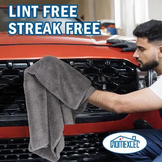 Alt view image 7 of 7 - Professional Large Microfiber Car Drying Towels 2 Pack, Lint Free, Scratch Free, Highly Absorbent Drying Towel for Cars, SUVs, RVs, Trucks, and Boats,31" x 24",Grey