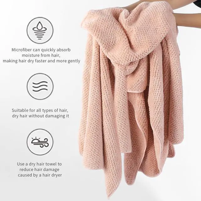 Alt view image 4 of 7 - Microfiber Hair Towel Quick Dry Hair Towel Hair Drying Towels Suitable for All Kinds of Hair Ultra Absorbent Long and Thick Hair 20X40inch Lotus Root Pink (1pcs)