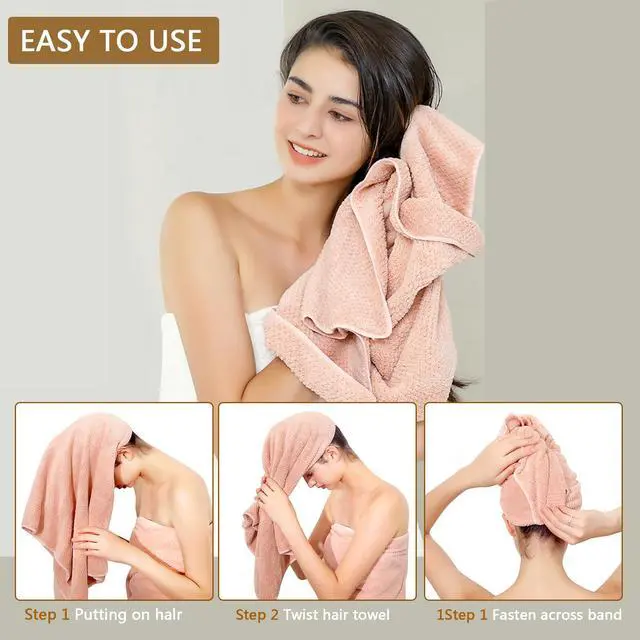 Alt view image 5 of 7 - Microfiber Hair Towel Quick Dry Hair Towel Hair Drying Towels Suitable for All Kinds of Hair Ultra Absorbent Long and Thick Hair 20X40inch Lotus Root Pink (1pcs)