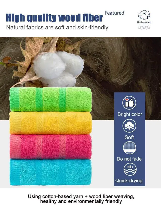 Alt view image 2 of 7 - Multicolor Fingertip Towels for Bathroom - Kid's Face Towels, 10 x 18 Inches, 4 Pcs in 4 Colors
