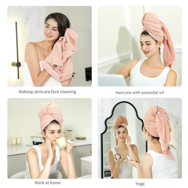 Alt view image 3 of 7 - Microfiber Hair Towel Quick Dry Hair Towel Hair Drying Towels Suitable for All Kinds of Hair Ultra Absorbent Long and Thick Hair 20X40inch Lotus Root Pink (1pcs)
