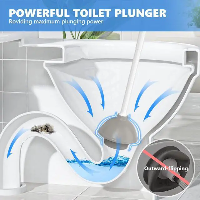 Alt view image 2 of 7 - Toilet Plunger with Holder, 2 Pack Plungers for Bathroom Heavy Duty for 5.7-inch Toilet Drain, Toilet Plunger and Holder Combo for Bathroom Cleaning(White)