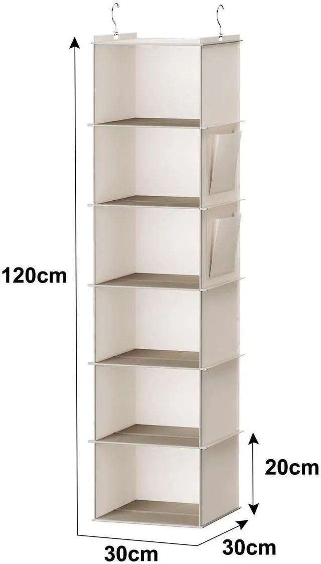 Alt view image 3 of 6 - Hanging Closet Organizer, 6-Shelf Closet Hanging Storage with Side Pockets, Beige