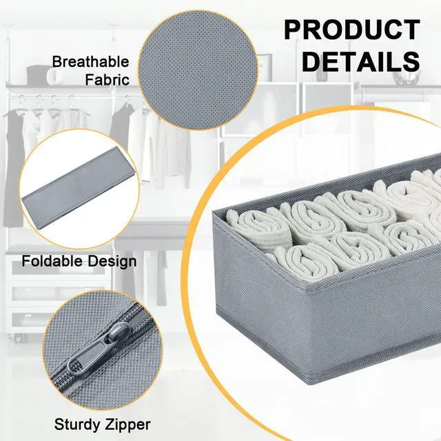 Main image of Drawer Organizers Clothes, Set of 4 Dresser Organizer Bins, Fabric Closet Organizers and Storage, Shallow Drawer Dividers for Nursery, Clothing, Baby Clothes, Socks, Underwears, Tie (Grey)
