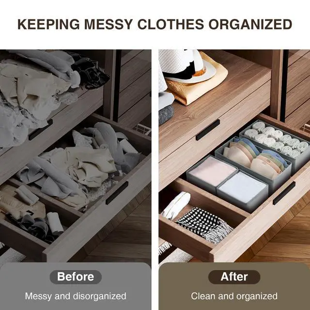 Alt view image 4 of 6 - Drawer Organizers Clothes, Set of 4 Dresser Organizer Bins, Fabric Closet Organizers and Storage, Shallow Drawer Dividers for Nursery, Clothing, Baby Clothes, Socks, Underwears, Tie (Grey)