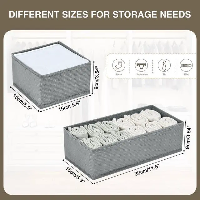 Alt view image 5 of 6 - Drawer Organizers Clothes, Set of 4 Dresser Organizer Bins, Fabric Closet Organizers and Storage, Shallow Drawer Dividers for Nursery, Clothing, Baby Clothes, Socks, Underwears, Tie (Grey)