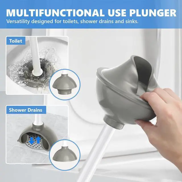Alt view image 3 of 7 - Toilet Plunger with Holder, 2 Pack Plungers for Bathroom Heavy Duty for 5.7-inch Toilet Drain, Toilet Plunger and Holder Combo for Bathroom Cleaning(White)