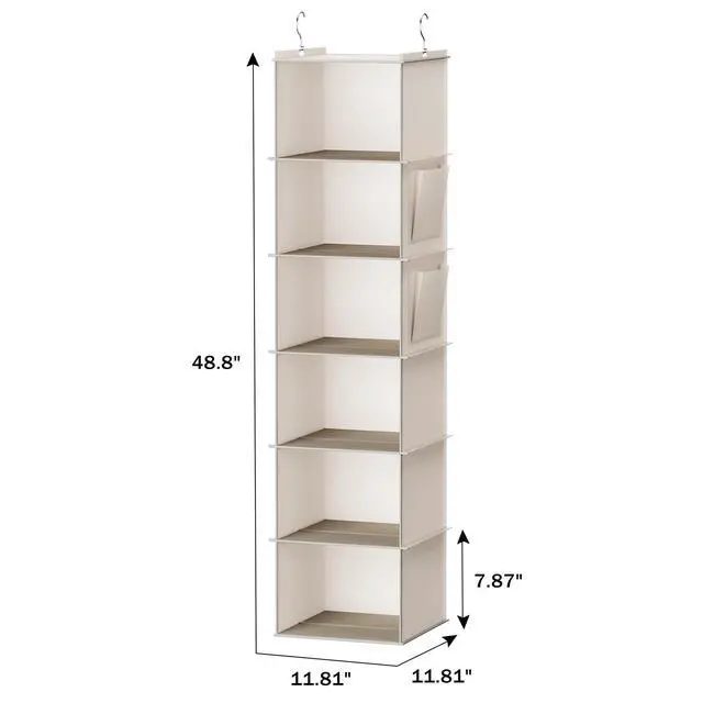 Alt view image 5 of 6 - Hanging Closet Organizer, 6-Shelf Closet Hanging Storage with Side Pockets, Beige