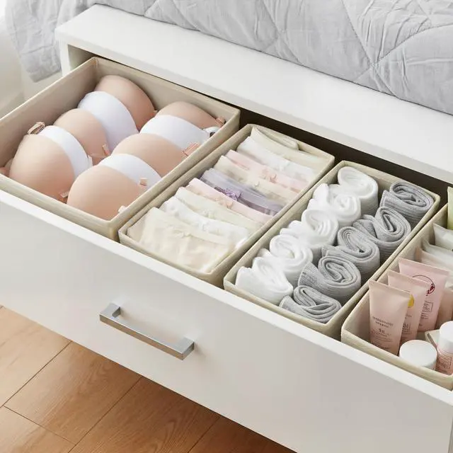 Alt view image 4 of 7 - Drawer Organizer for Clothes & Underwear - 4-Pack Fabric Storage Bins with Zipper Bottom | Bra Drawer Organizer & Sock Organizer for Dresser - Foldable Baby Clothes Organizer Set, Grey