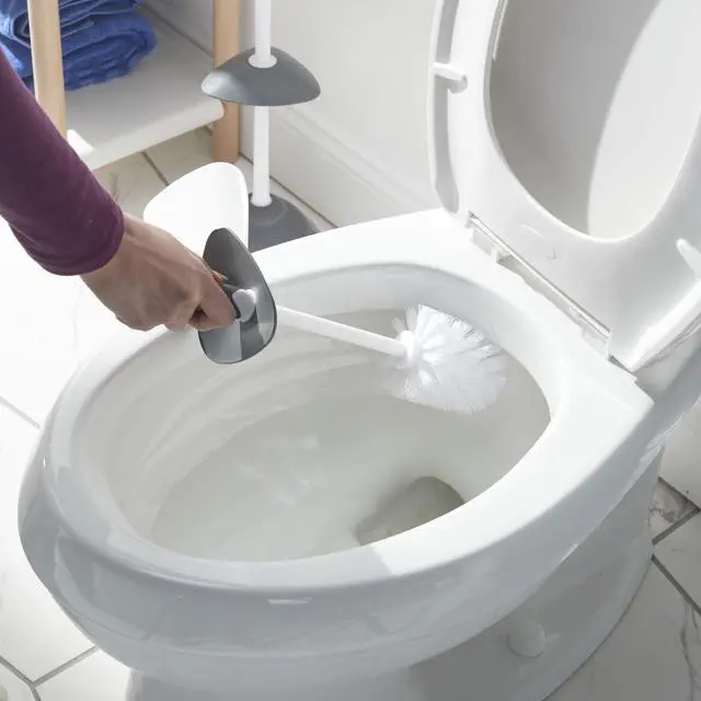 Alt view image 4 of 5 - Covered Toilet Brush and Caddy with Splash Guard & Non-Skid Base, 2-Piece, White