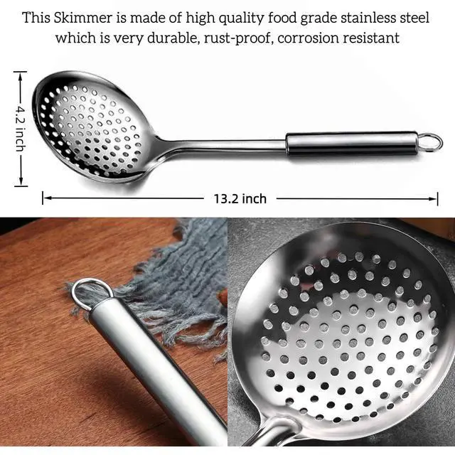Alt view image 4 of 4 - 13.2" Stainless Steel Cooking Skimmer Spoon Metal Slotted Spoon for Straining, Ideal for Frying, Skimmer Ladle Sspoons Kitchen Utensils Fryer Scoop