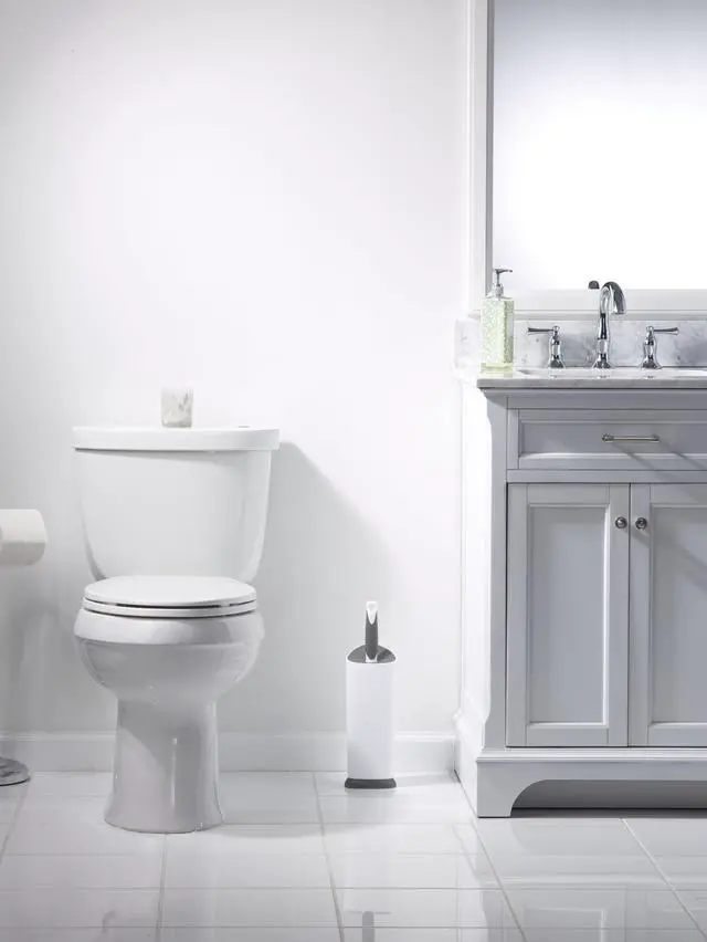 Alt view image 3 of 5 - Covered Toilet Brush and Caddy with Splash Guard & Non-Skid Base, 2-Piece, White
