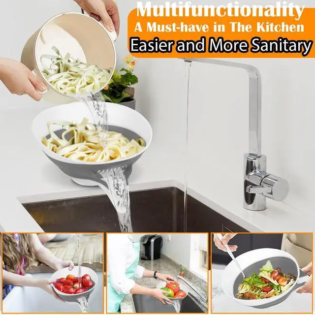 Alt view image 2 of 7 - Collapsible Colander - Small Strainer Basket, Side-Drain Design, Dishwasher Safe Food Strainer for Pasta, Fruits, Vegetables