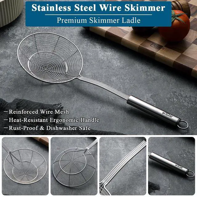 Alt view image 4 of 7 - Spider Strainer Skimmer Ladle 2 Pieces, Stainless Steel Kitchen Skimmer Slotted Spoons for for Straining Pasta/Cooking/Frying, Kitchen Utensils Wire Strainer Pasta Spoon