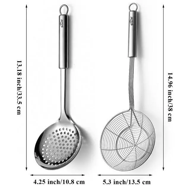 Alt view image 2 of 7 - Spider Strainer Skimmer Ladle 2 Pieces, Stainless Steel Kitchen Skimmer Slotted Spoons for for Straining Pasta/Cooking/Frying, Kitchen Utensils Wire Strainer Pasta Spoon