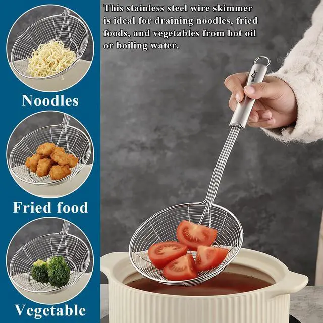 Alt view image 5 of 7 - Spider Strainer Skimmer Ladle 2 Pieces, Stainless Steel Kitchen Skimmer Slotted Spoons for for Straining Pasta/Cooking/Frying, Kitchen Utensils Wire Strainer Pasta Spoon