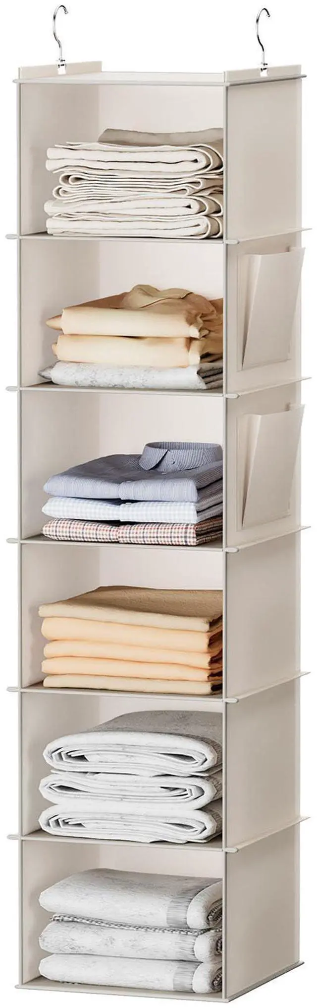 Main image of Hanging Closet Organizer, 6-Shelf Closet Hanging Storage with Side Pockets, Beige