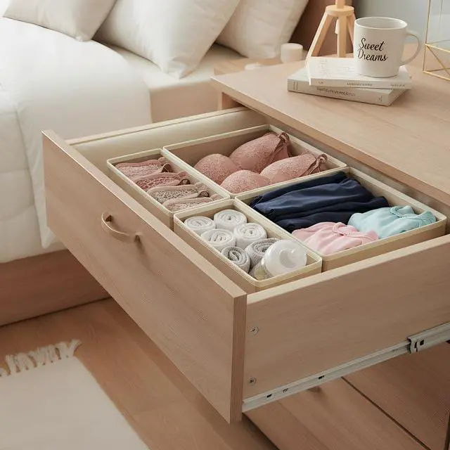 Alt view image 7 of 7 - Drawer Organizer for Clothes & Underwear - 4-Pack Fabric Storage Bins with Zipper Bottom | Bra Drawer Organizer & Sock Organizer for Dresser - Foldable Baby Clothes Organizer Set, Grey