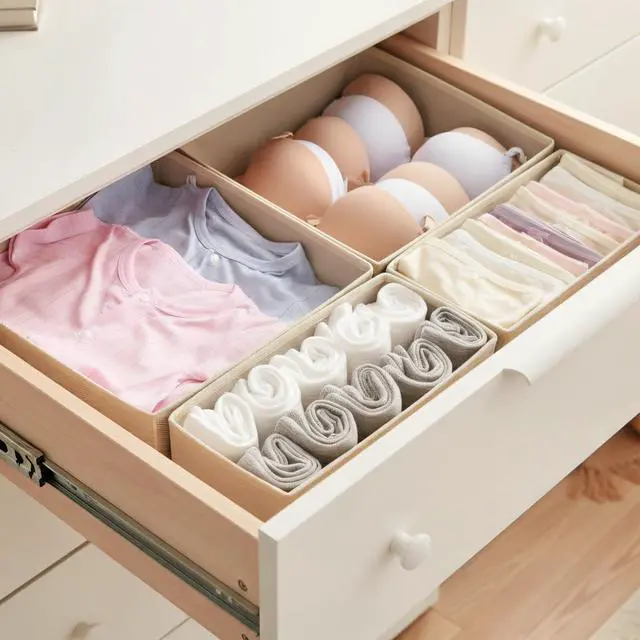 Alt view image 5 of 7 - Drawer Organizer for Clothes & Underwear - 4-Pack Fabric Storage Bins with Zipper Bottom | Bra Drawer Organizer & Sock Organizer for Dresser - Foldable Baby Clothes Organizer Set, Grey