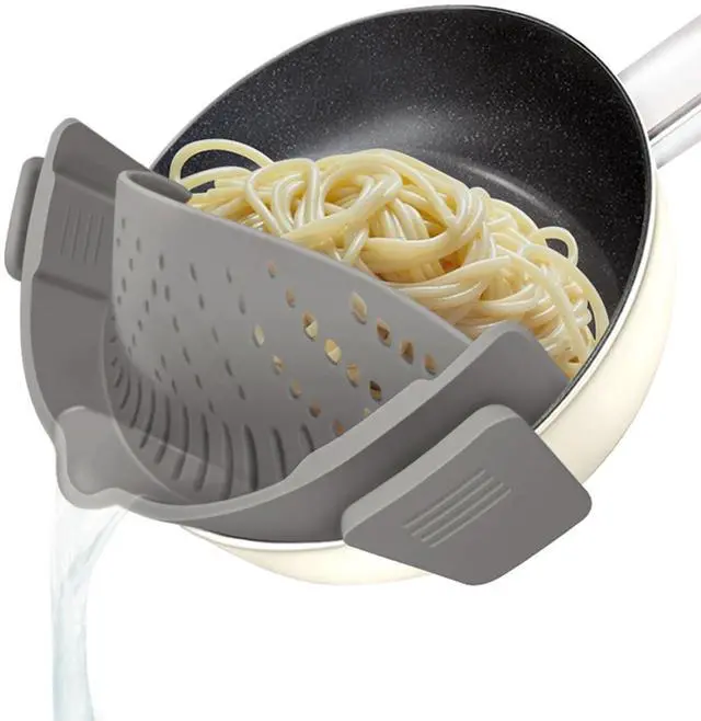Main image of Clip on Strainer for All Pots Pan,Silicone Pasta Strainer Kitchen Gadgets,Collapsible Colander for Noodle,Vegetables,Fruit,Spaghetti (Grey)
