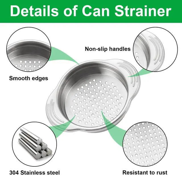 Alt view image 4 of 7 - 2 Pcs Stainless Steel Strainer, Metal Sieve Can Drainer, Food Grade Dishwasher Safe Tuna Press Oil Drainer Filter Colander for Kitchen Canned Beans Vegetables