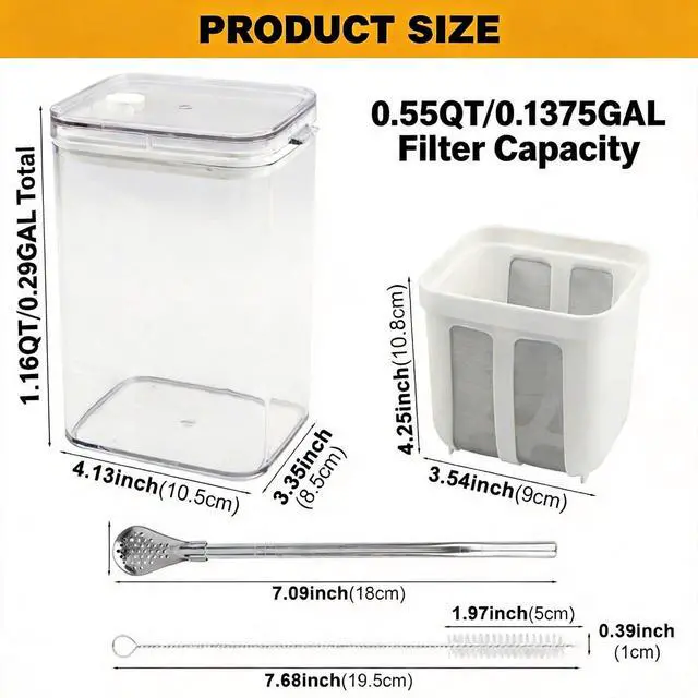 Alt view image 2 of 7 - 1100ml(1.16Quarts) Greek Yogurt Strainer with Straw Spoon & Brush, Multi Yoghurt Maker Strainer with Fine Mesh Bag & Lid Greek Yogurt Maler forFits Nut Milk,Juice,Kefir,Tofu