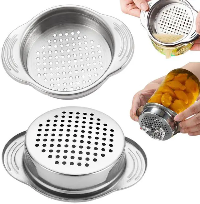 Main image of 2 Pcs Stainless Steel Strainer, Metal Sieve Can Drainer, Food Grade Dishwasher Safe Tuna Press Oil Drainer Filter Colander for Kitchen Canned Beans Vegetables