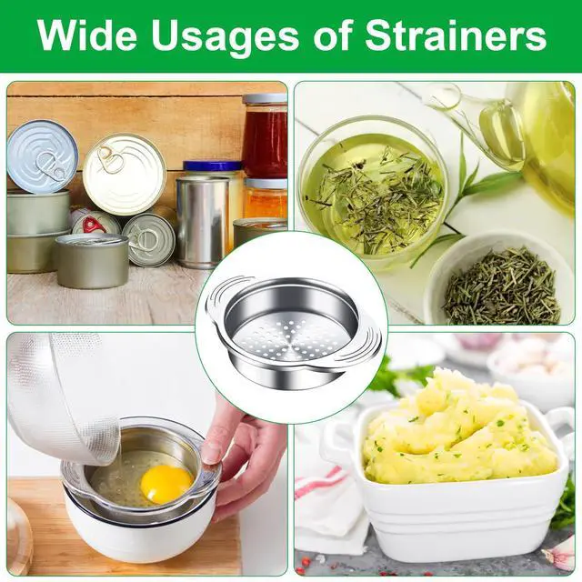 Alt view image 5 of 7 - 2 Pcs Stainless Steel Strainer, Metal Sieve Can Drainer, Food Grade Dishwasher Safe Tuna Press Oil Drainer Filter Colander for Kitchen Canned Beans Vegetables