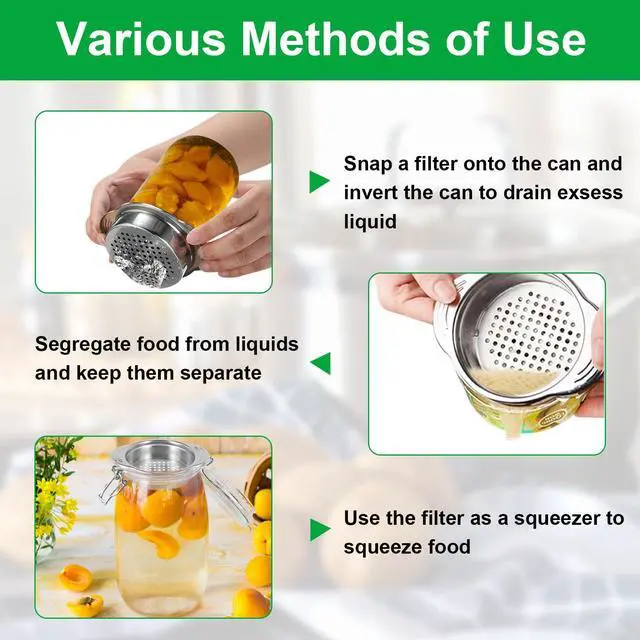 Alt view image 3 of 7 - 2 Pcs Stainless Steel Strainer, Metal Sieve Can Drainer, Food Grade Dishwasher Safe Tuna Press Oil Drainer Filter Colander for Kitchen Canned Beans Vegetables