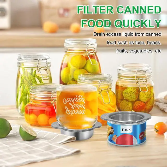 Alt view image 6 of 7 - 2 Pcs Stainless Steel Strainer, Metal Sieve Can Drainer, Food Grade Dishwasher Safe Tuna Press Oil Drainer Filter Colander for Kitchen Canned Beans Vegetables
