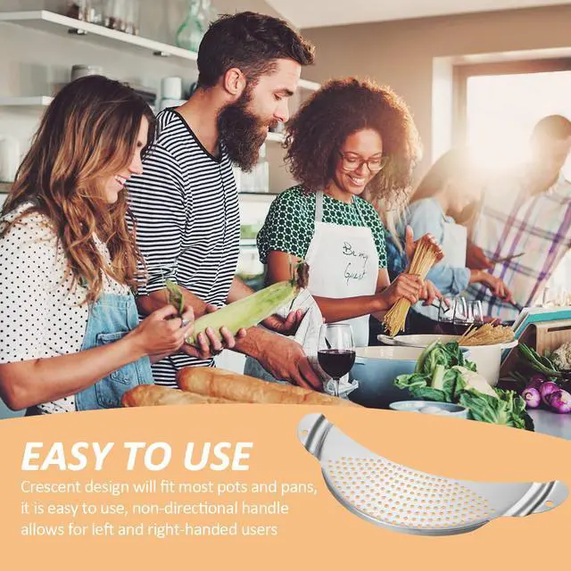 Alt view image 7 of 7 - 2 Pieces Pot Strainer with Handle Stainless Steel Colander Pasta Drainer Pan Pot Strainer with Recessed Hand Grips Suitable for Kitchen Different Sizes up to 10 Inches