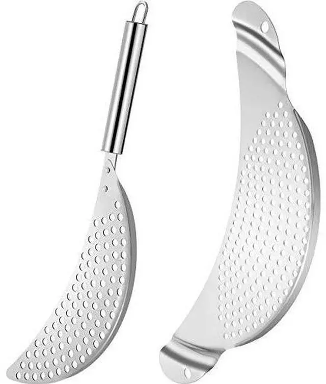 Main image of 2 Pieces Pot Strainer with Handle Stainless Steel Colander Pasta Drainer Pan Pot Strainer with Recessed Hand Grips Suitable for Kitchen Different Sizes up to 10 Inches