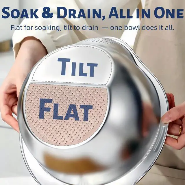 Alt view image 4 of 4 - Rice Washer Strainer Bowl Stainless Steel Colander with Side Drainer