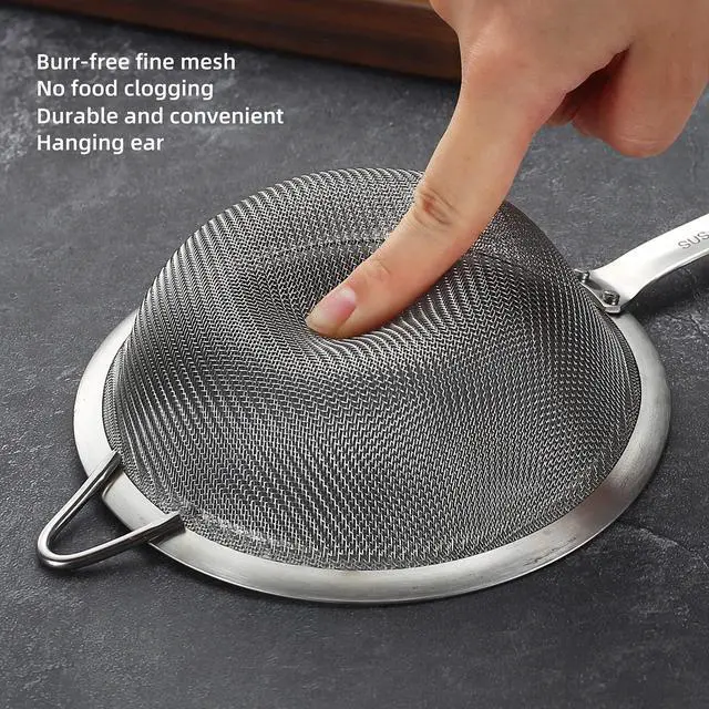 Alt view image 4 of 7 - 304 Stainless Steel Fine Mesh Strainers for Kitchen, Colander-Skimmer with Handle, Sieve Sifters for Food, Tea, Rice, Oil, Noodles, Fruits, Vegetable 5.51 inch Medium