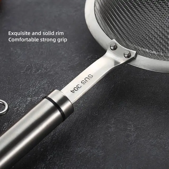 Alt view image 5 of 7 - 304 Stainless Steel Fine Mesh Strainers for Kitchen, Colander-Skimmer with Handle, Sieve Sifters for Food, Tea, Rice, Oil, Noodles, Fruits, Vegetable 5.51 inch Medium
