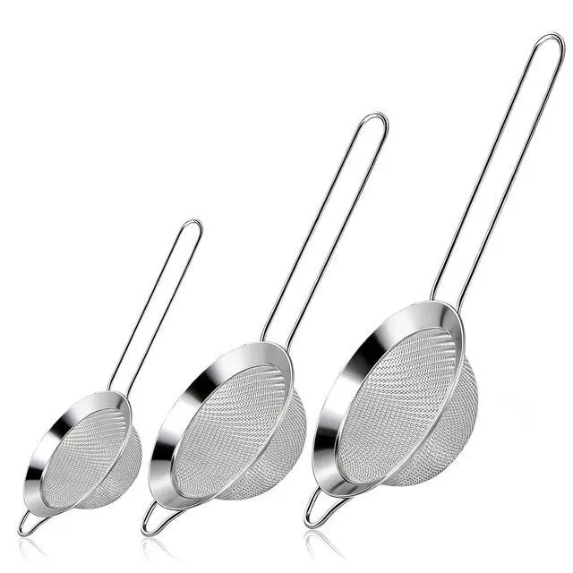 Main image of 3 Pcs Fine Mesh Strainers with Handle, Stainless Steel Sifter Metal Strainer Set, Small Mini Sieve for Kitchen, Tea, Cocktail, Juice Coffee