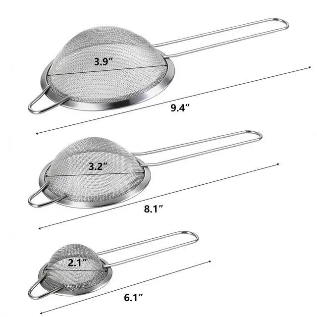 Alt view image 3 of 6 - 3 Pcs Fine Mesh Strainers with Handle, Stainless Steel Sifter Metal Strainer Set, Small Mini Sieve for Kitchen, Tea, Cocktail, Juice Coffee