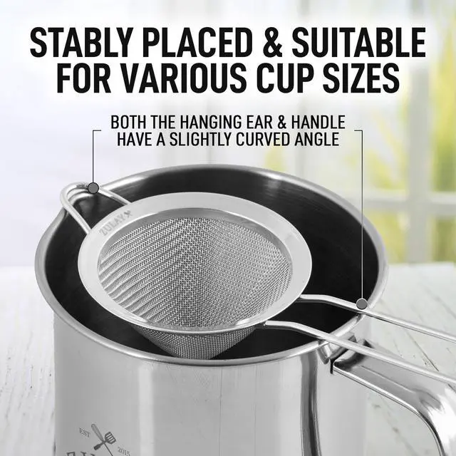Alt view image 4 of 6 - 304 Stainless Steel Fine Mesh Strainer 3.35 in - Strainers Fine Mesh, Tea Strainers for Loose Tea - Perfect for Tea, Cocktails, Juicing, Drinks, Liquids, Matcha, Coffee & More