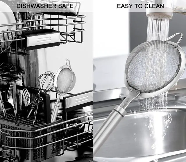 Alt view image 7 of 7 - 304 Stainless Steel Fine Mesh Strainers for Kitchen, Colander-Skimmer with Handle, Sieve Sifters for Food, Tea, Rice, Oil, Noodles, Fruits, Vegetable 5.51 inch Medium
